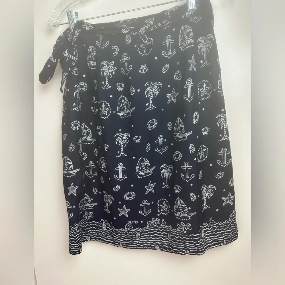 Breeches Navy Blue Nautical Beach Palm Tree Anchor Vintage Vacation Wrap Skirt S